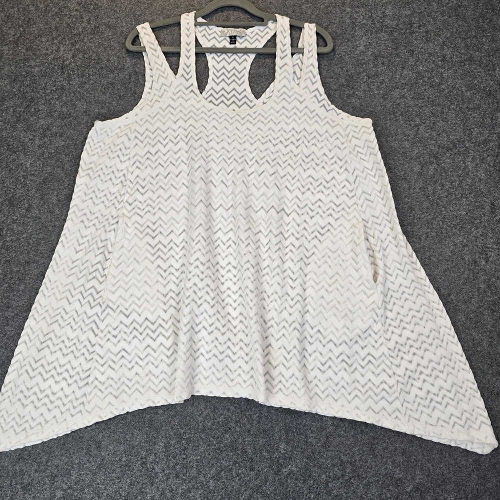 J.Valdi Chevron Mesh Swim Cover Up Dress Womens XL White Racerback Sharkbite Hem